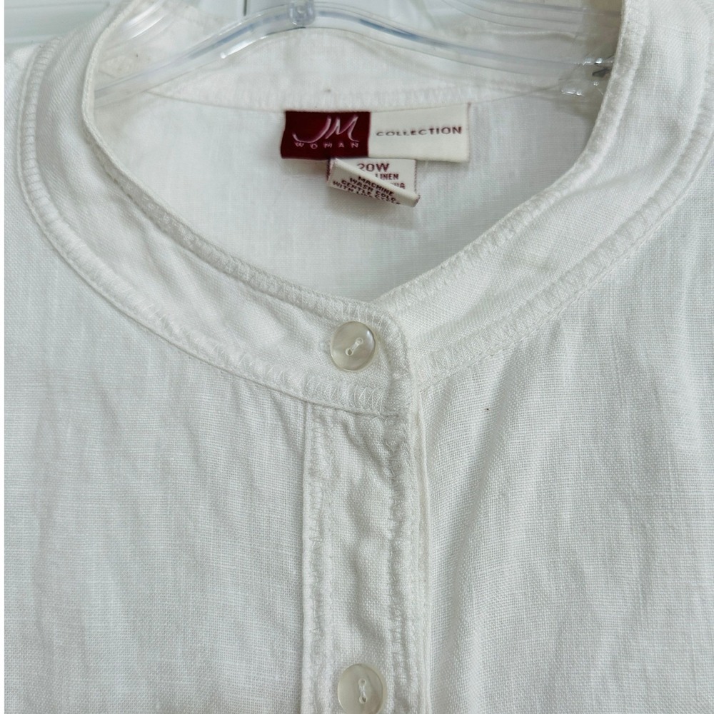 JM Collection 100% Linen Blouse Womens White Button Front Boho Coastal Chic 20W - Picture 4 of 6